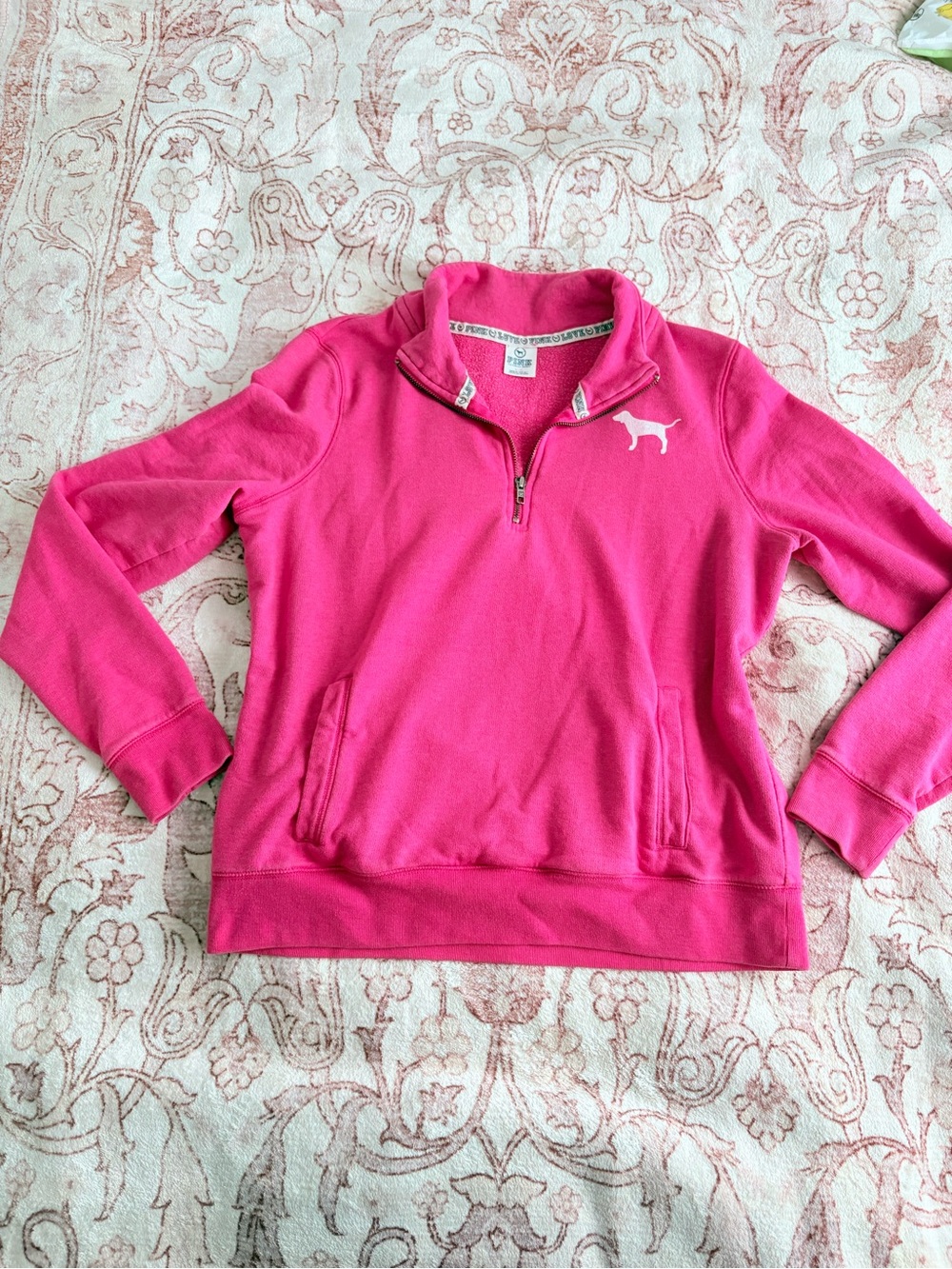 Victoria's Secret Bright Pink Quarter‑Zip Pullover Sweatshirt